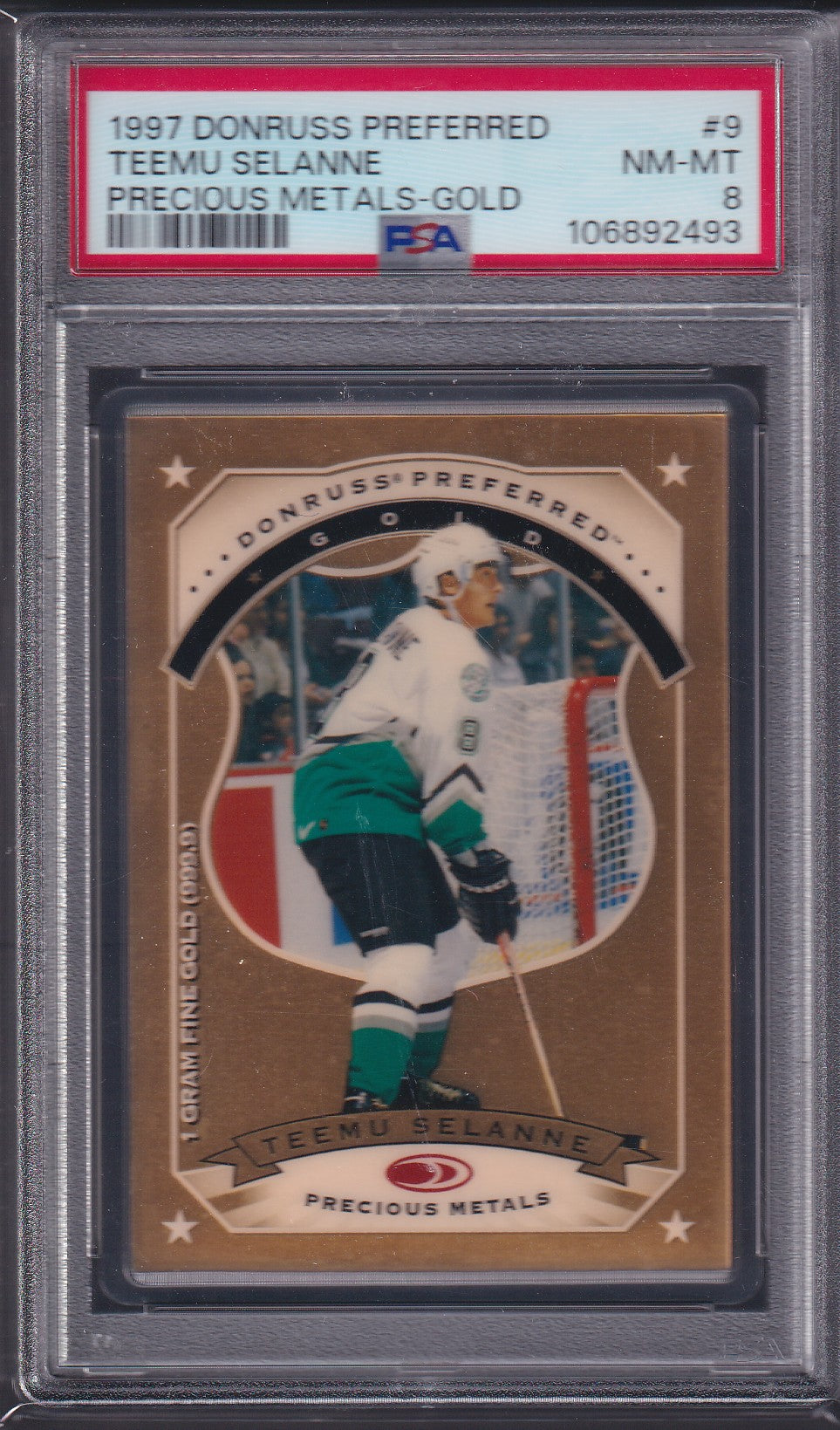 TEEMU SELANNE - 1997 Donruss Preferred Precious Metals GOLD #9, PSA 8