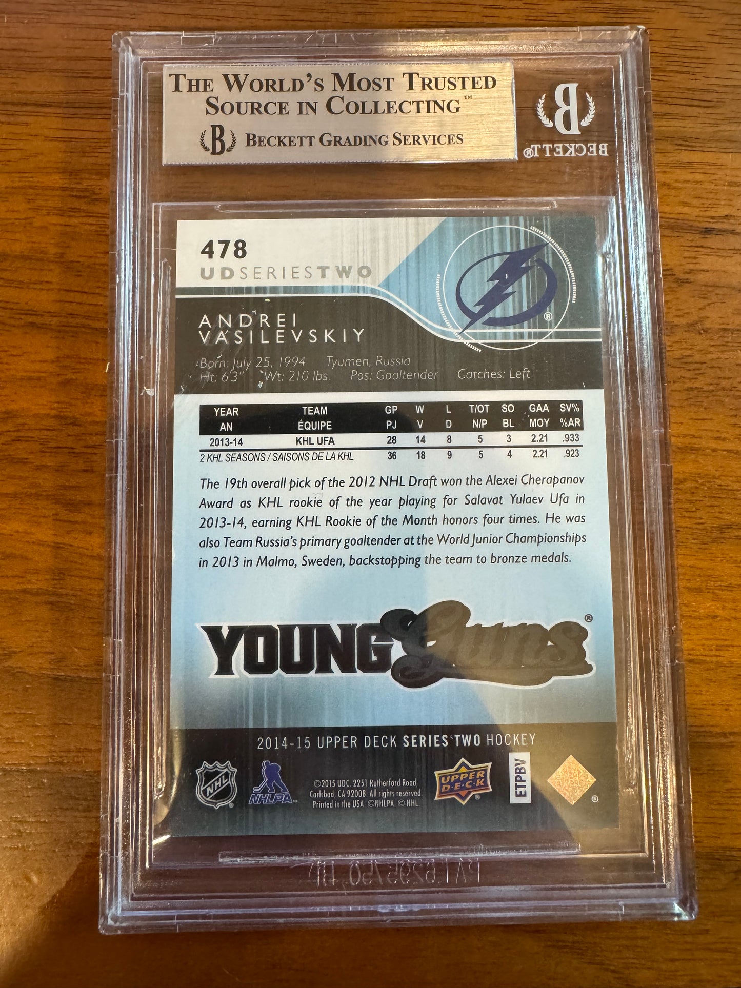 ANDREI VASILEVSKIY - 2014 Upper Deck Young Guns EXCLUSIVES #478, /100, BGS 8.5