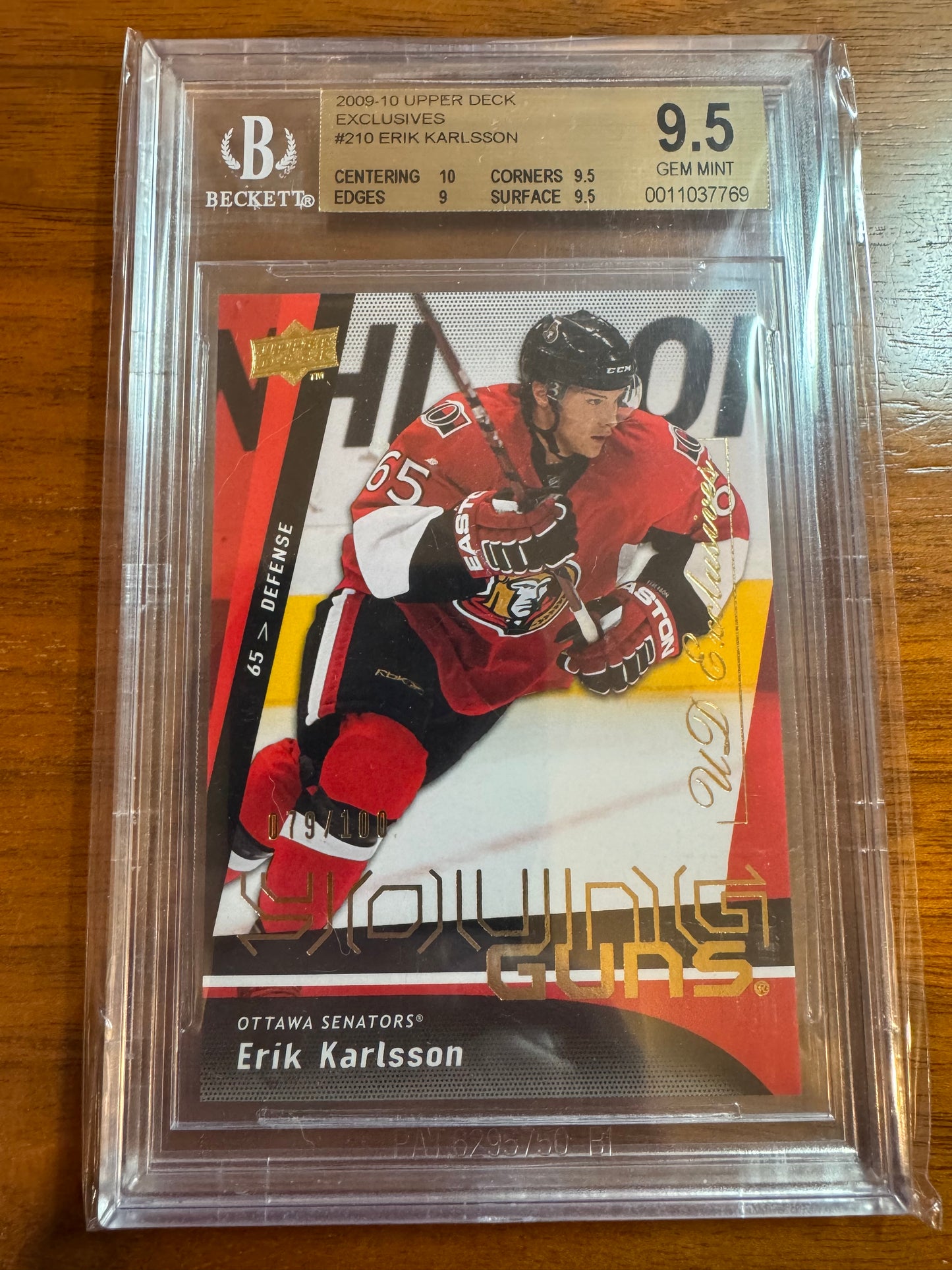 ERIK KARLSSON - 2009 Upper Deck Young Guns EXCLUSIVES #210, /100, BGS 9.5