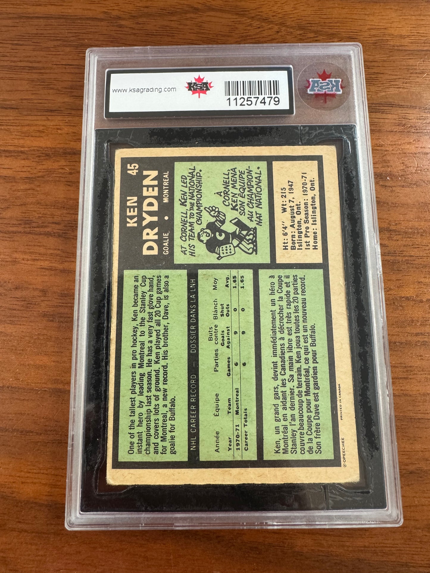 KEN DRYDEN - 1971 O-Pee-Chee Rookie #45, KSA 4