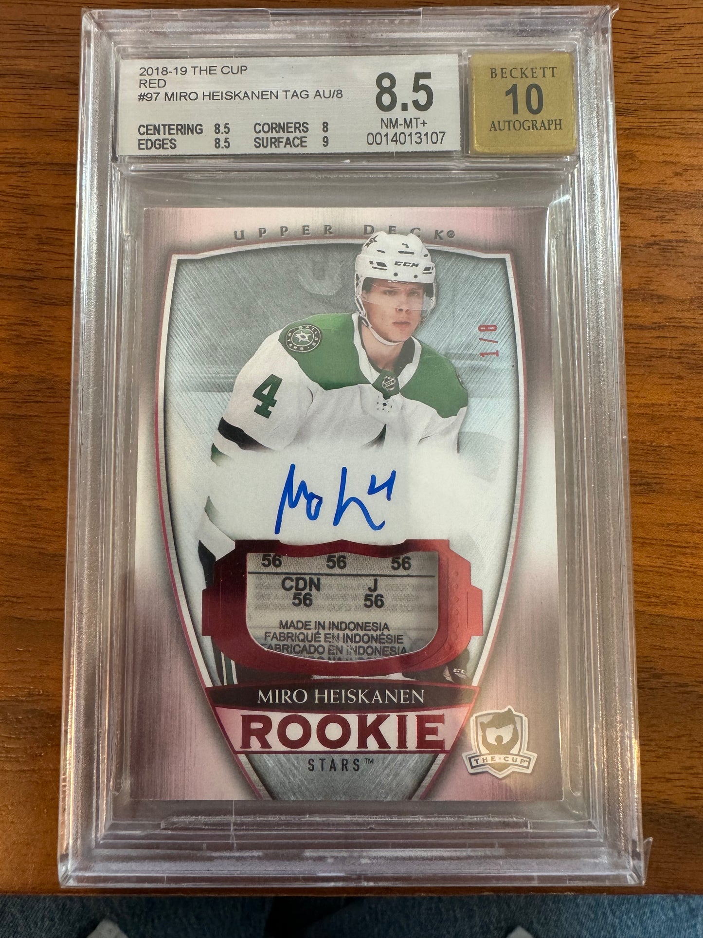 MIRO HEISKANEN - 2018 The Cup Rookie Auto Tag #97, /8, BGS 8.5/10