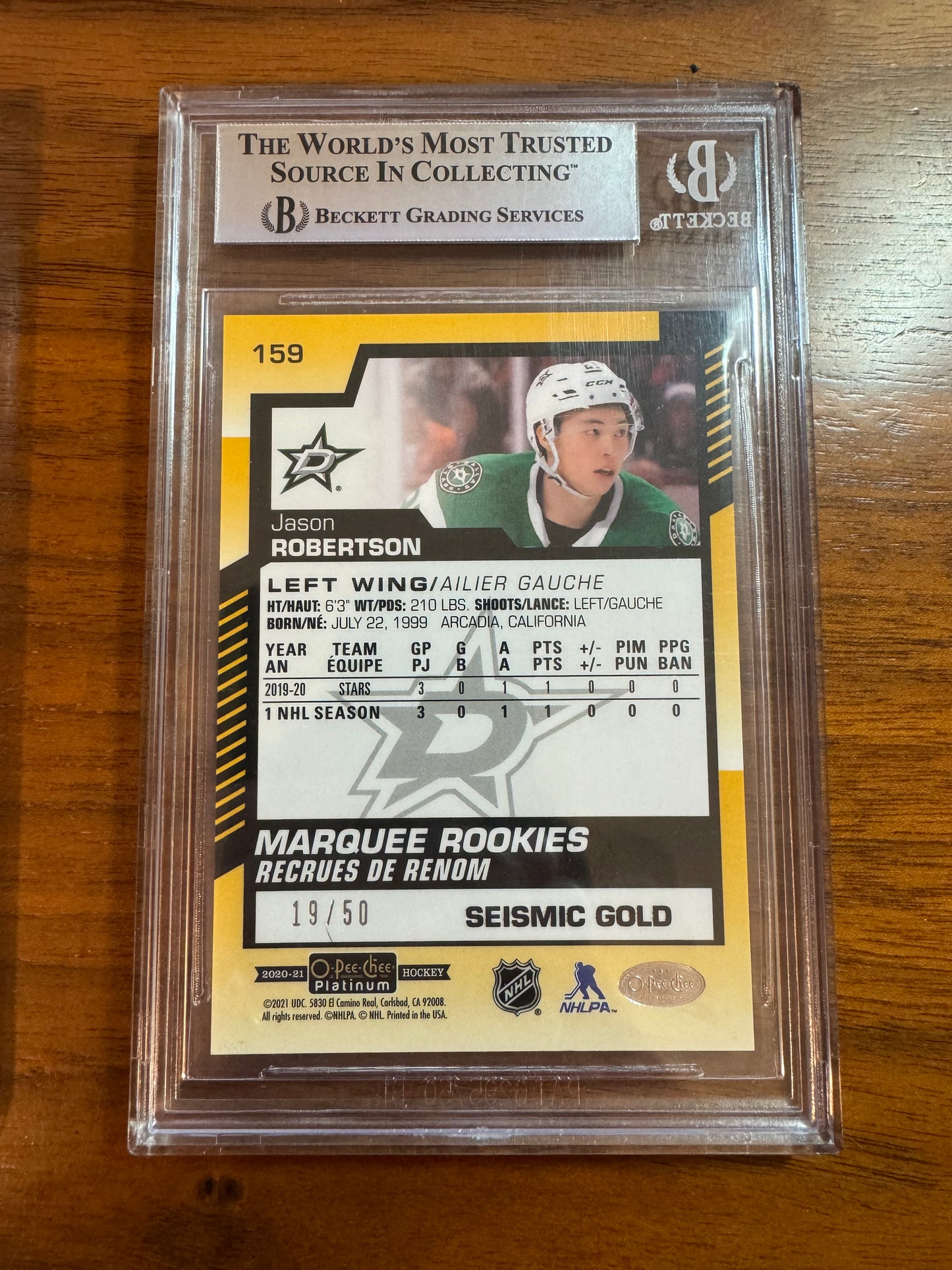 JASON ROBERTSON - 2020 OPC Plat Marquee Rookies SEISMIC GOLD #159, /50, BGS 8.5