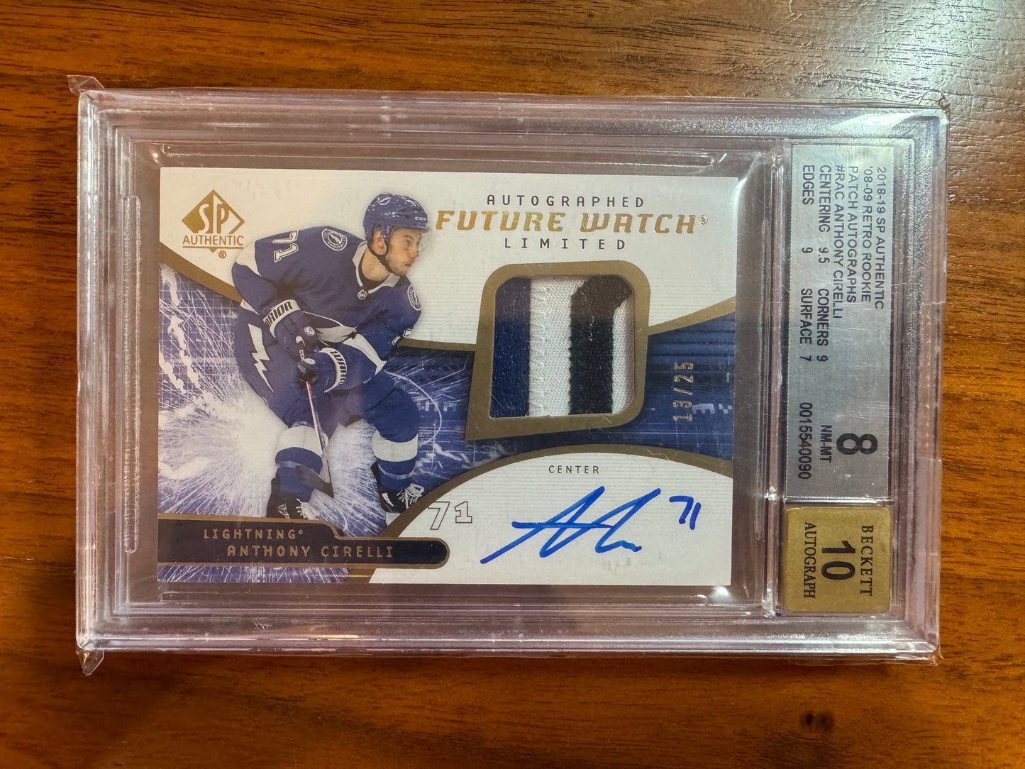 ANTHONY CIRELLI - 2018 SP Authentic Future Watch Auto Patch Retro /25 BGS 8/10