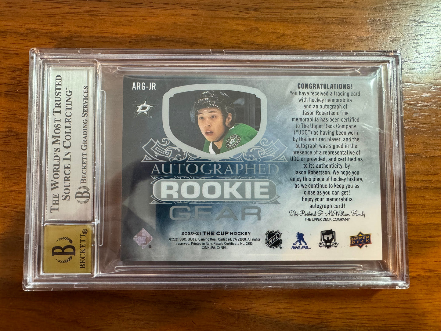JASON ROBERTSON - 2020 The Cup Autographed Gear Auto Patch Rookie, /24 BGS 8.5