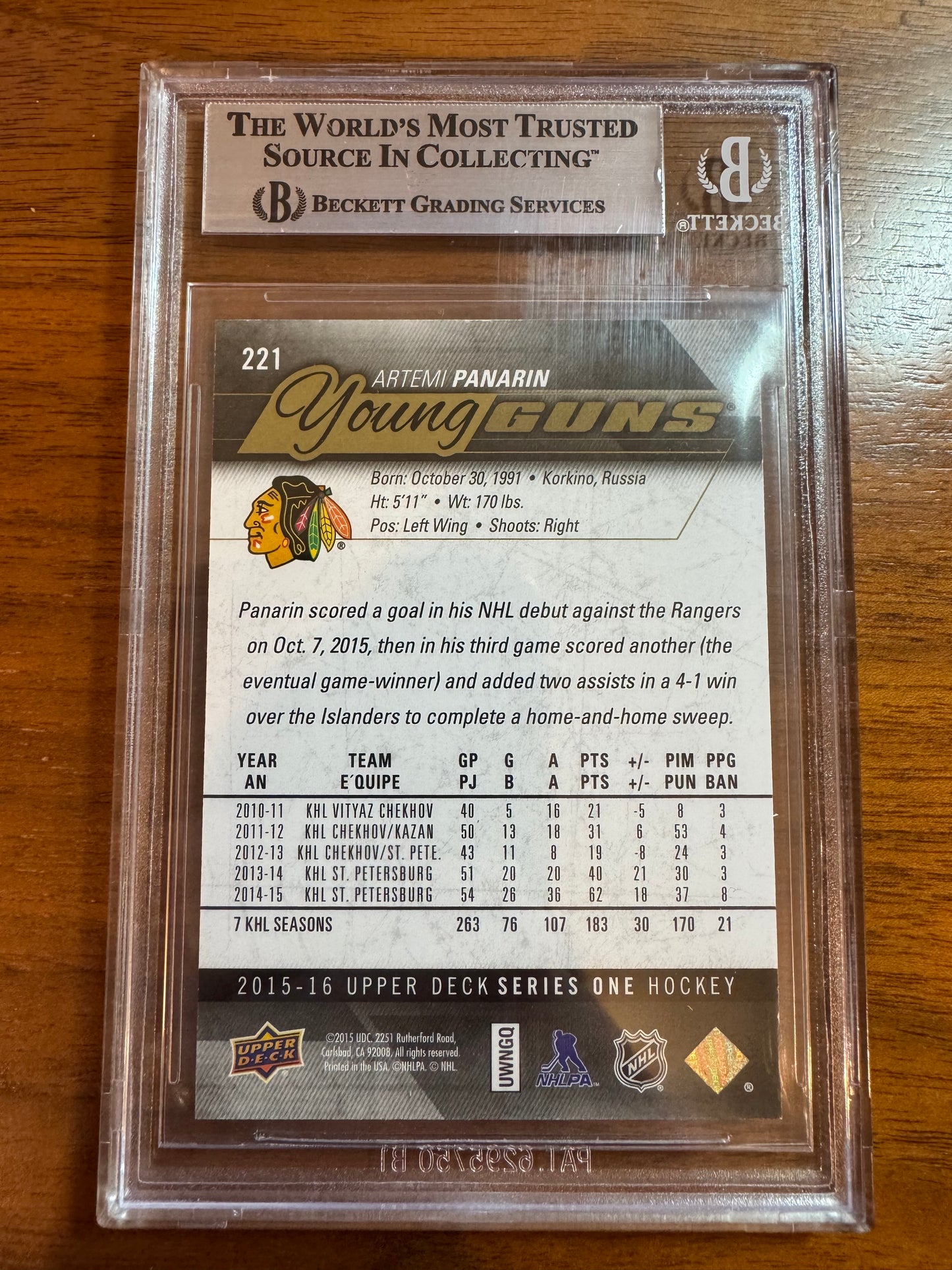 ARTEMI PANARIN - 2015 Upper Deck Young Guns HIGH GLOSS #221, /10, BGS 8.5