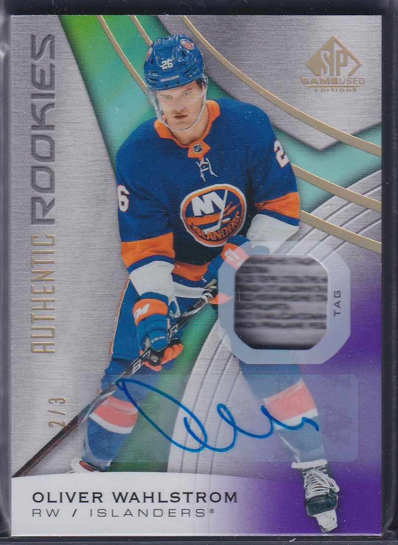 OLIVER WAHLSTROM - 2019 SP Game Used Authentic Rookies Auto Tag #156, /3