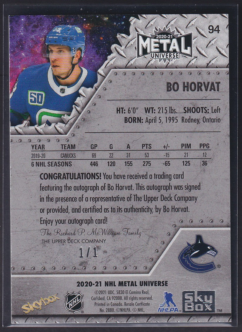 BO HORVAT - 2020 Metal Universe GOLD Auto #94, 1/1