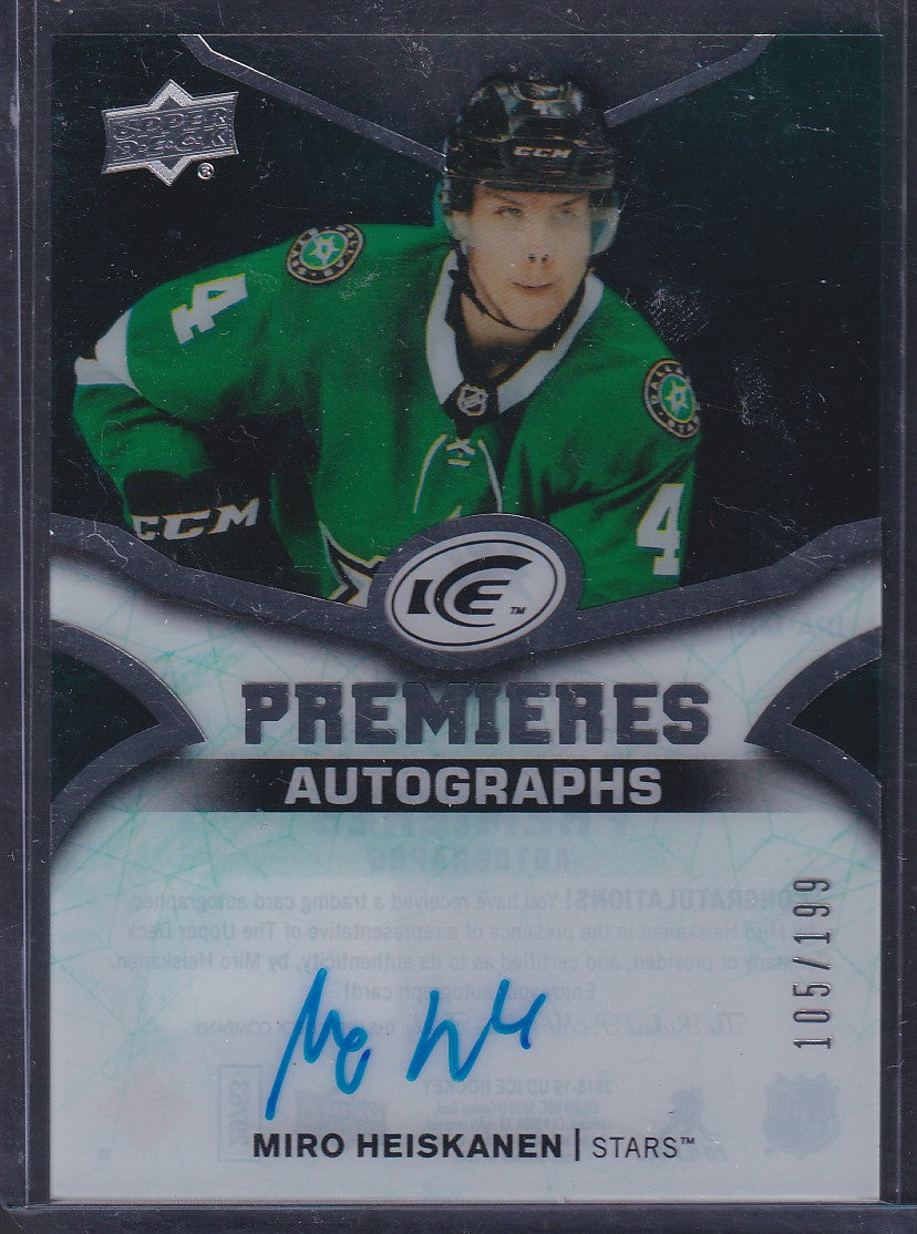 MIRO HEISKANEN - 2018 Upper Deck Ice Premieres Auto #IPA-MH, /199
