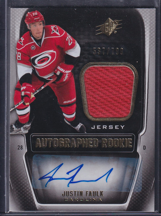 JUSTIN FAULK - 2011 SPx Autographed Rookie Patch Auto #174, /799
