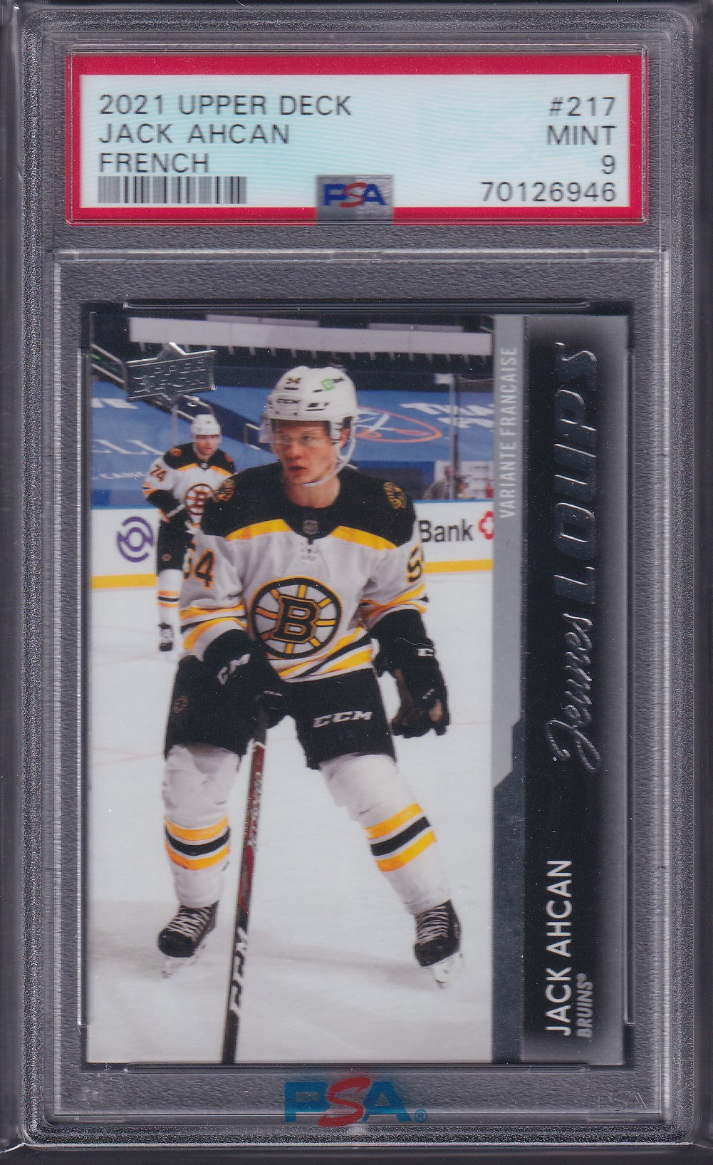 JACK AHCAN - 2021 Upper Deck Young Guns FRENCH #217, PSA 9