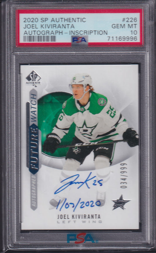 JOEL KIVIRANTA - 2020 SP Authentic Futrue Watch Auto INSCRIBED #226, /50, PSA 10