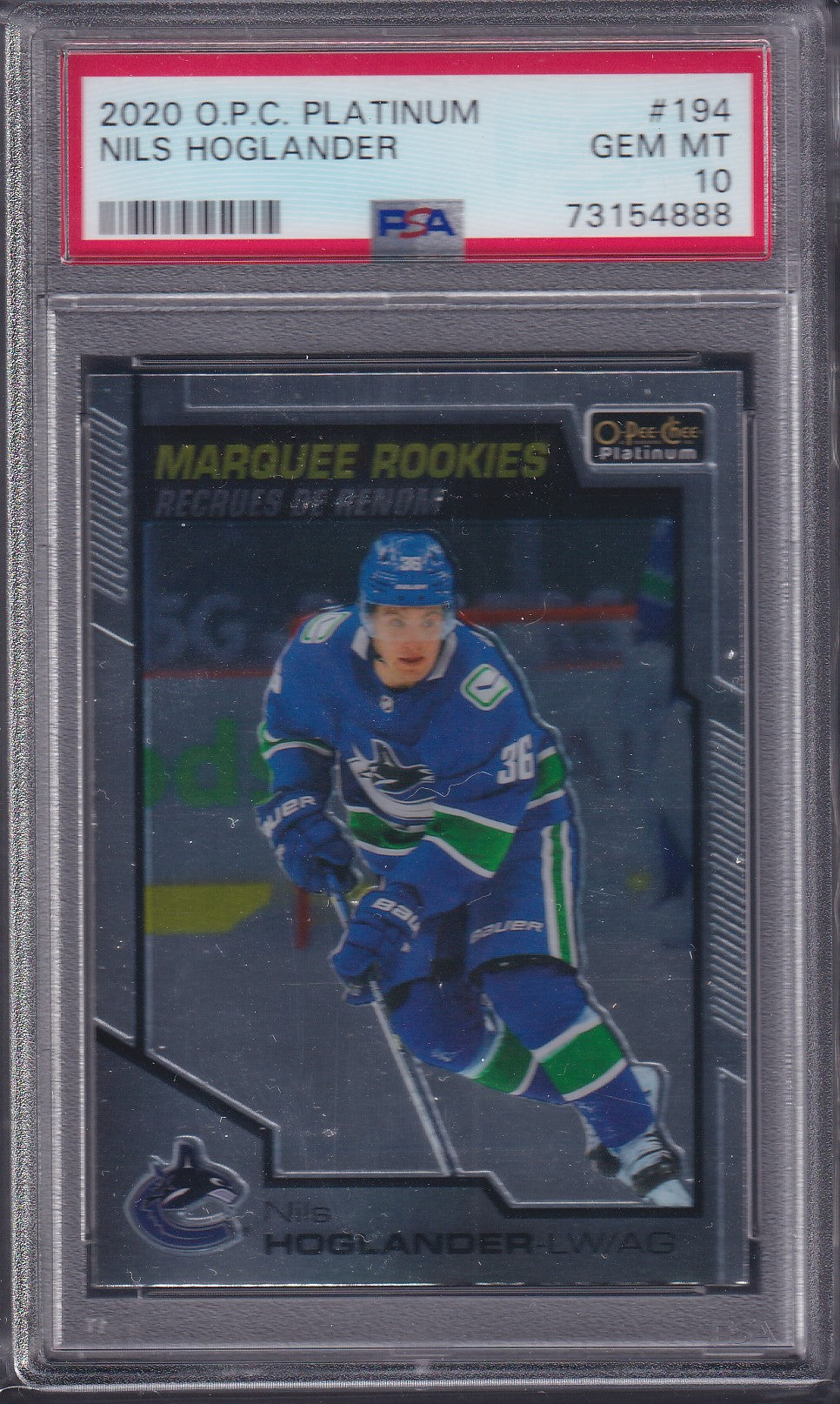 NILS HOGLANDER - 2020 O-Pee-Chee Platinum Marquee Rookies #194, PSA 10