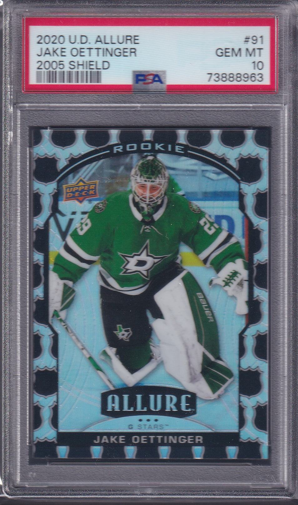 JAKE OETTINGER - 2020 Upper Deck Allure Rookie NHL Shield 2005 #91, PSA 10