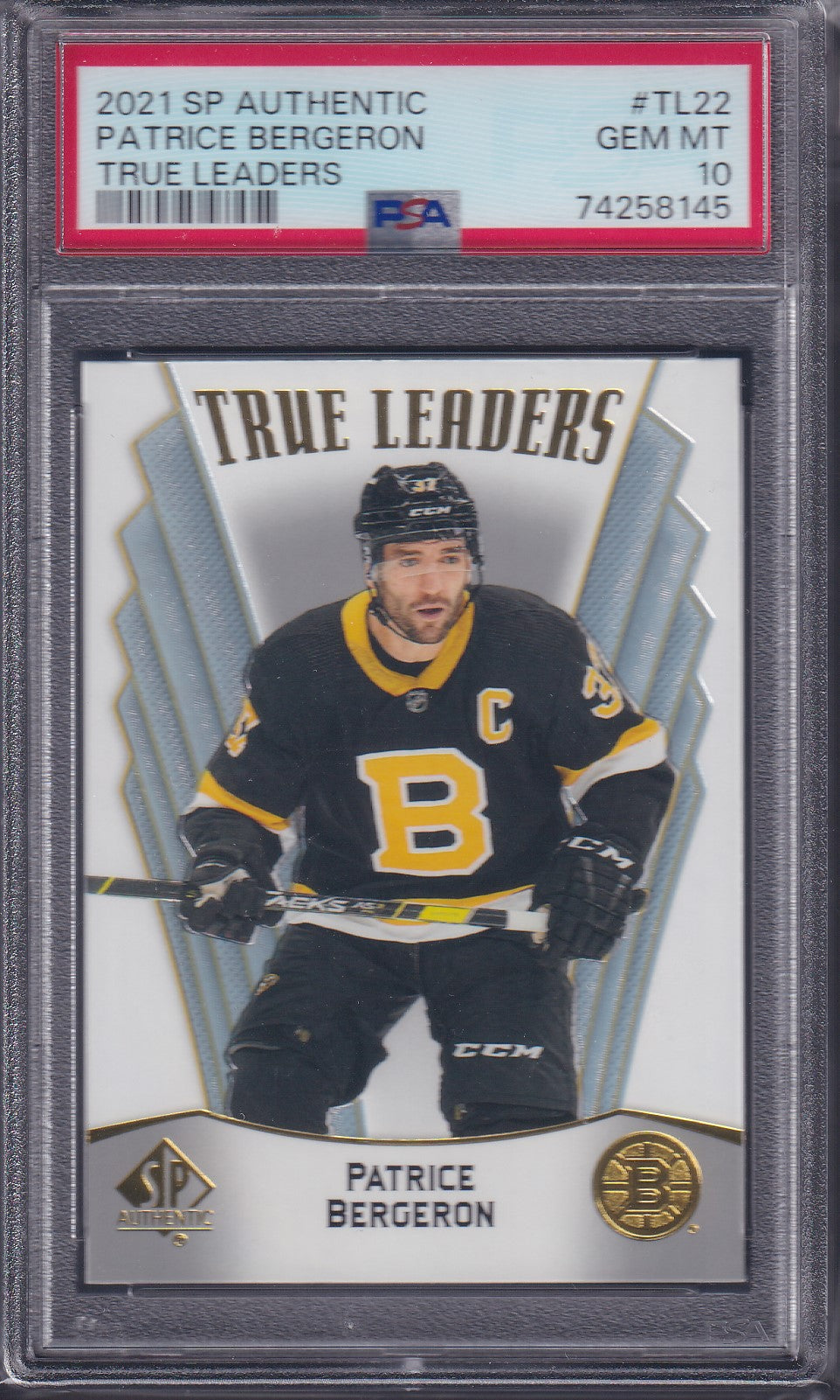 PATRICE BERGERON - 2021 SP Authentic True Leaders #TL22, PSA 10