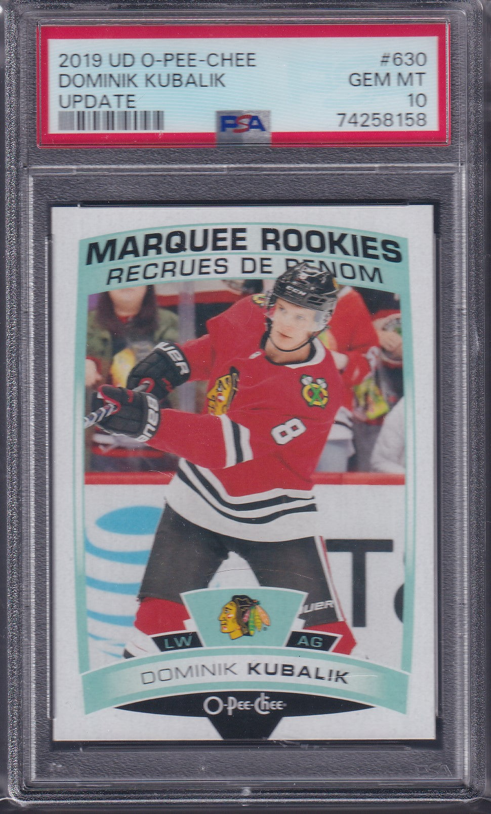 DOMINIK KUBALIK - 2019 O-Pee-Chee Marquee Rookies Update #630, PSA 10
