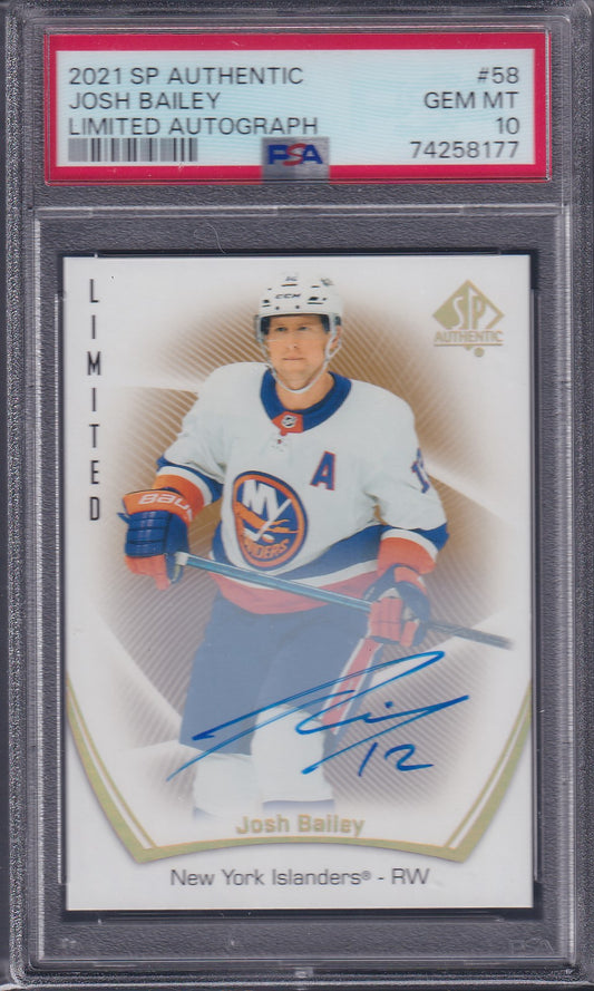JOSH BAILEY - 2021 SP Authentic Limited Autograph #58, PSA 10