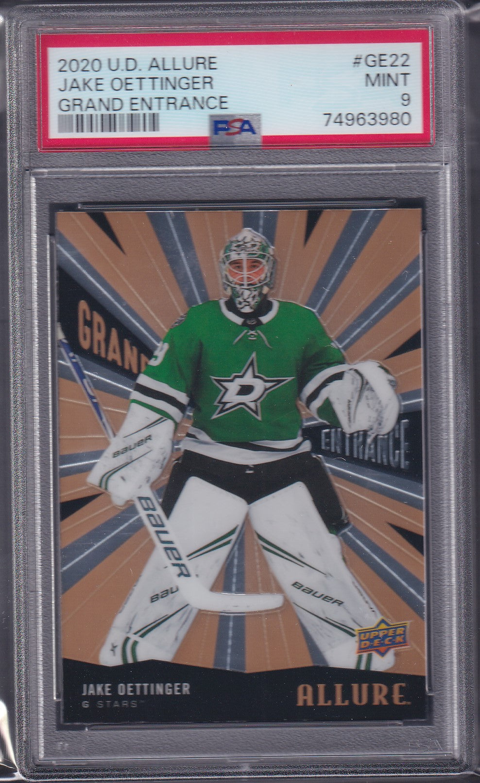 JAKE OETTINGER - 2020 Upper Deck Allure Rookie Grand Entrance #GE22, PSA 9