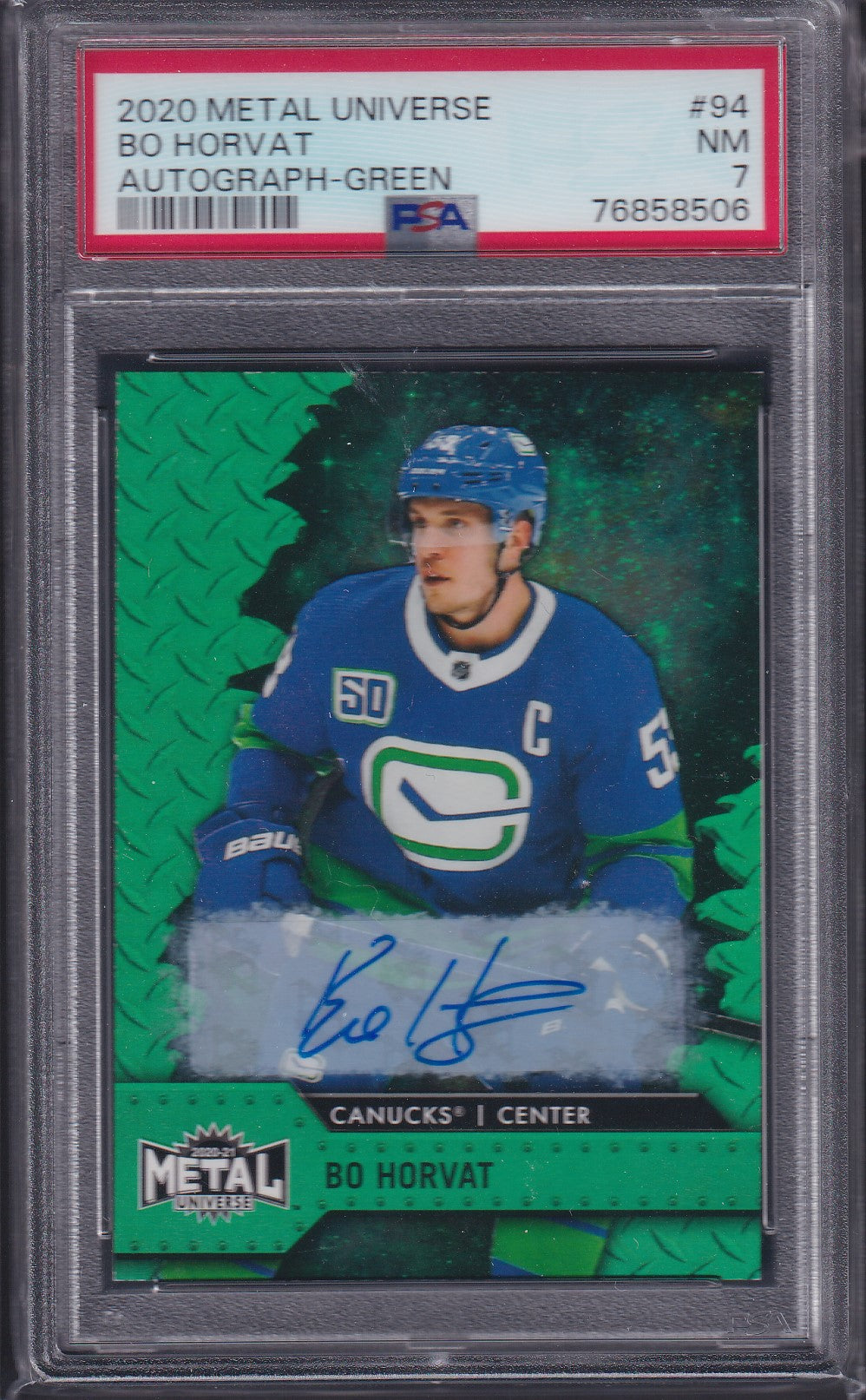 BO HORVAT - 2020 Metal Universe Auto GREEN #94, /10, PSA 7