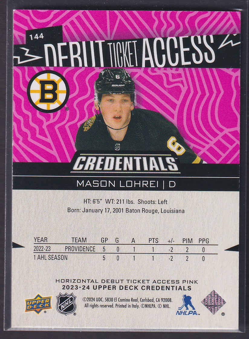 MASON LOHREI - 2023 Upper Deck Credentials Debut Ticket Access #144, /25