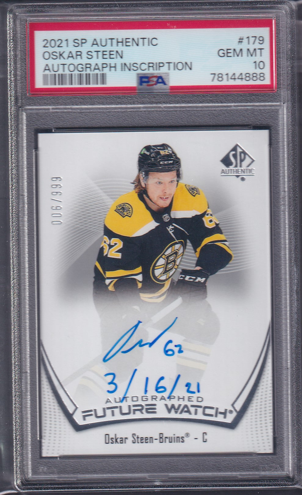 OSKAR STEEN - 2021 SP Authentic Future Watch Auto INSCRIBED #179, PSA 10, /50