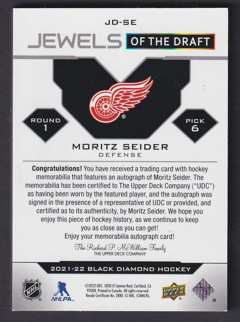 MORITZ SEIDER - 2021 Black Diamond Jewels of the Draft Auto Patch #JD-SE, /49