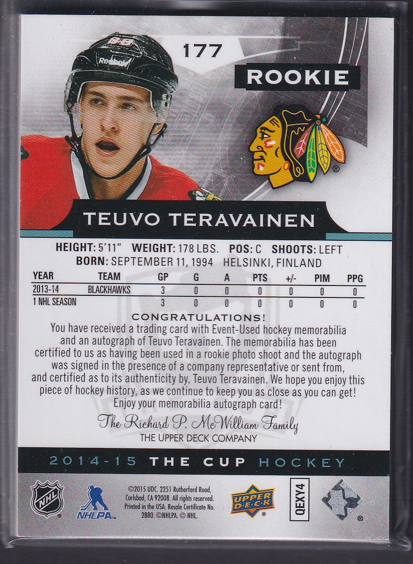 TEUVO TERAVAINEN - 2014 The Cup Rookie Auto Patch #177, /10