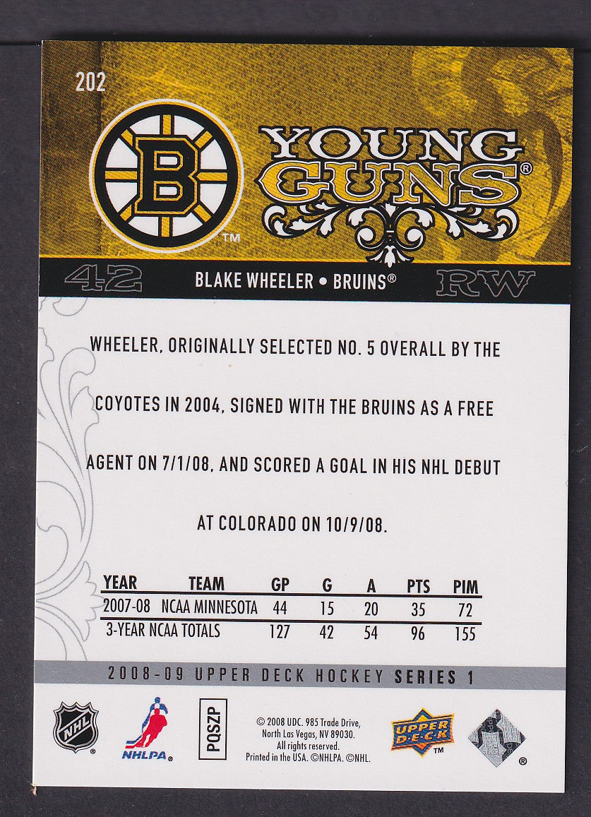 BLAKE WHEELER - 2008 Upper Deck Young Guns EXCLUSIVES #202, /100