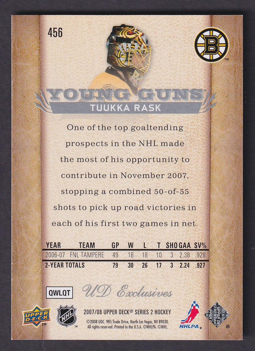 TUUKKA RASK - 2007 Upper Deck Young Guns EXCLUSIVES #456, /100