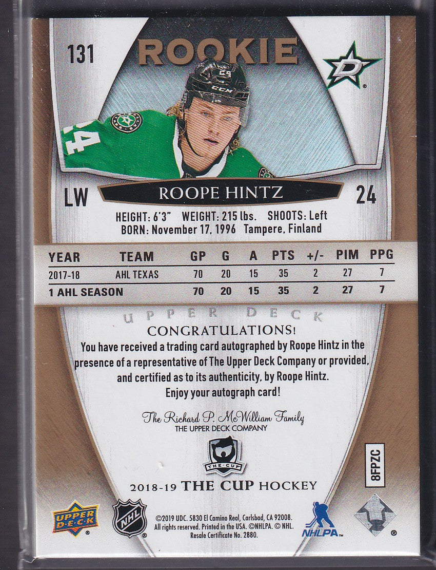 ROOPE HINTZ - 2018 The Cup Rookie Auto #131, /24