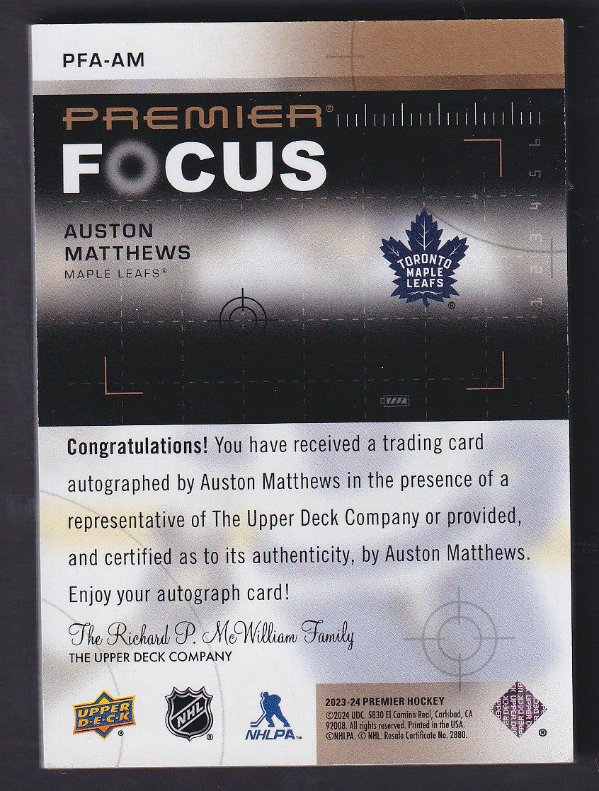 AUSTON MATTHEWS - 2023 Upper Deck Premier Focus Auto #PFA-AM, /15