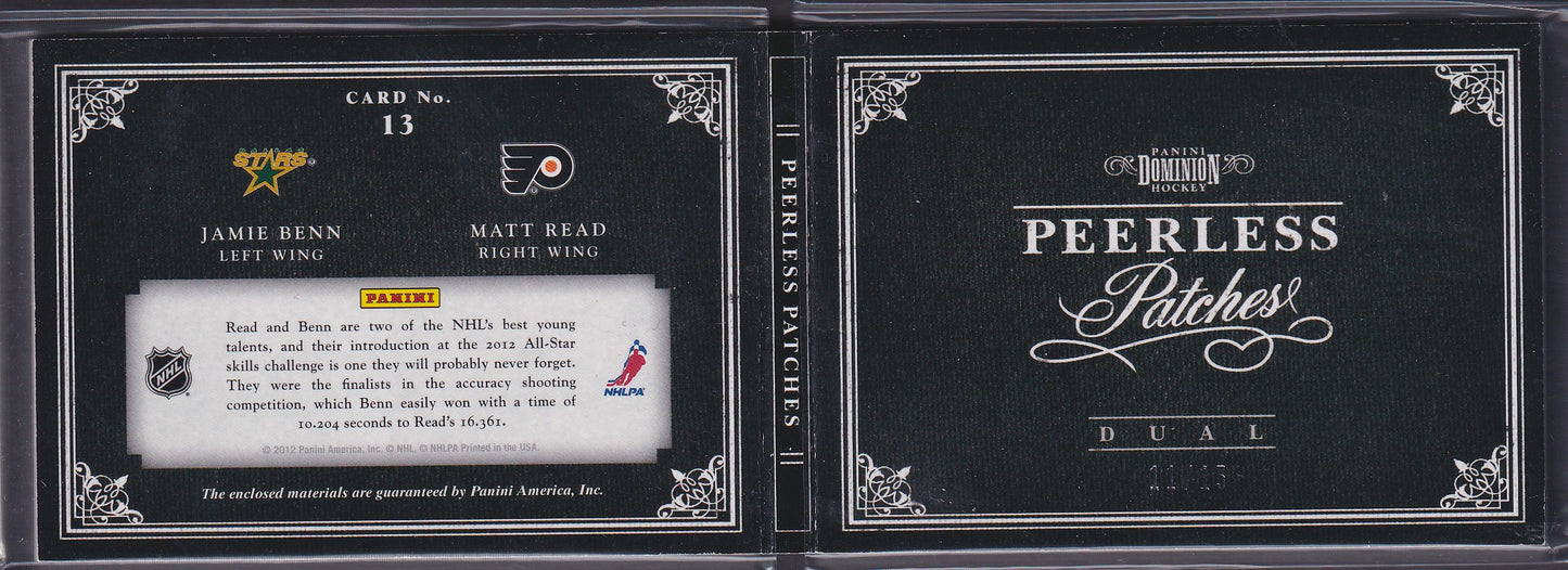 JAMIE BENN / MATT READ - 2012 Panini Dominion Peerless Patches Booklet #13, /15