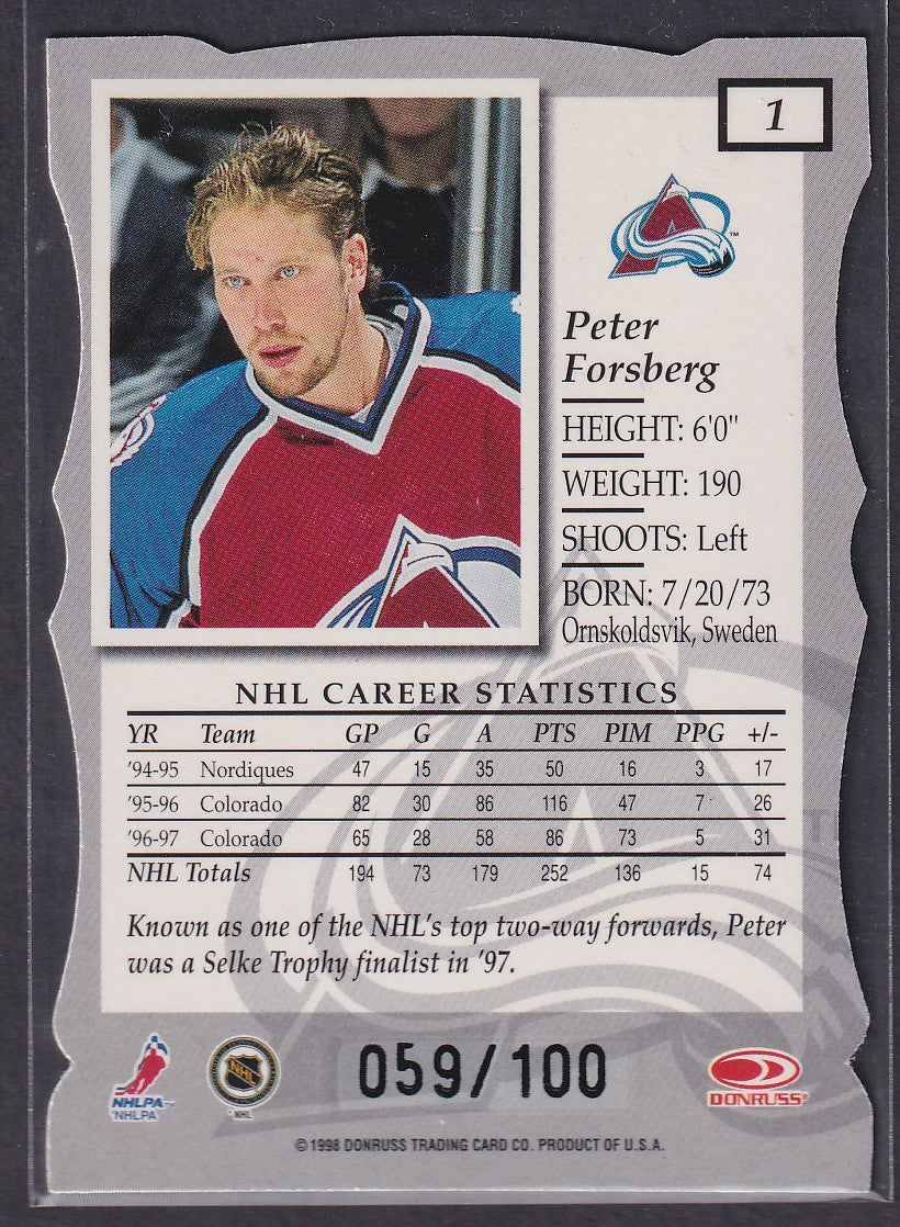 PETER FORSBERG - 1998 Donruss Elite Status GOLD Die Cut #1, /100