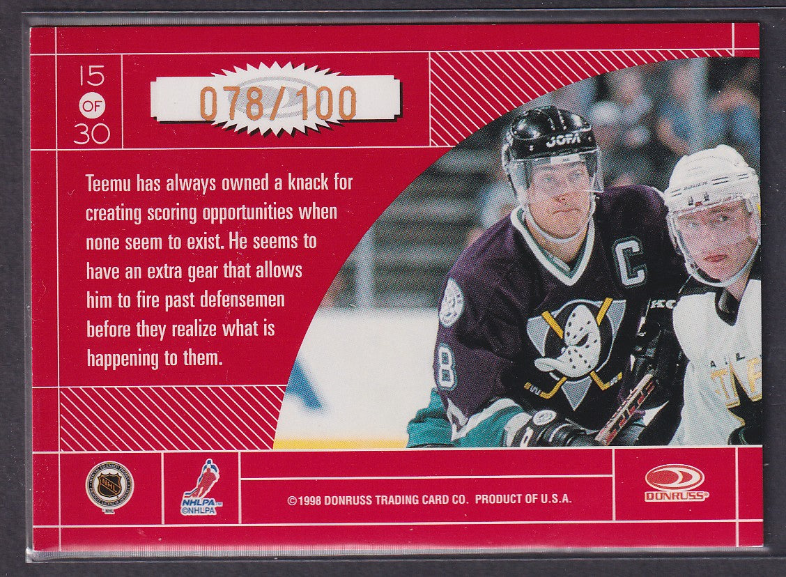 TEEMU SELANNE - 1998 Donruss Elite Master Craftsmen #15, 78/100