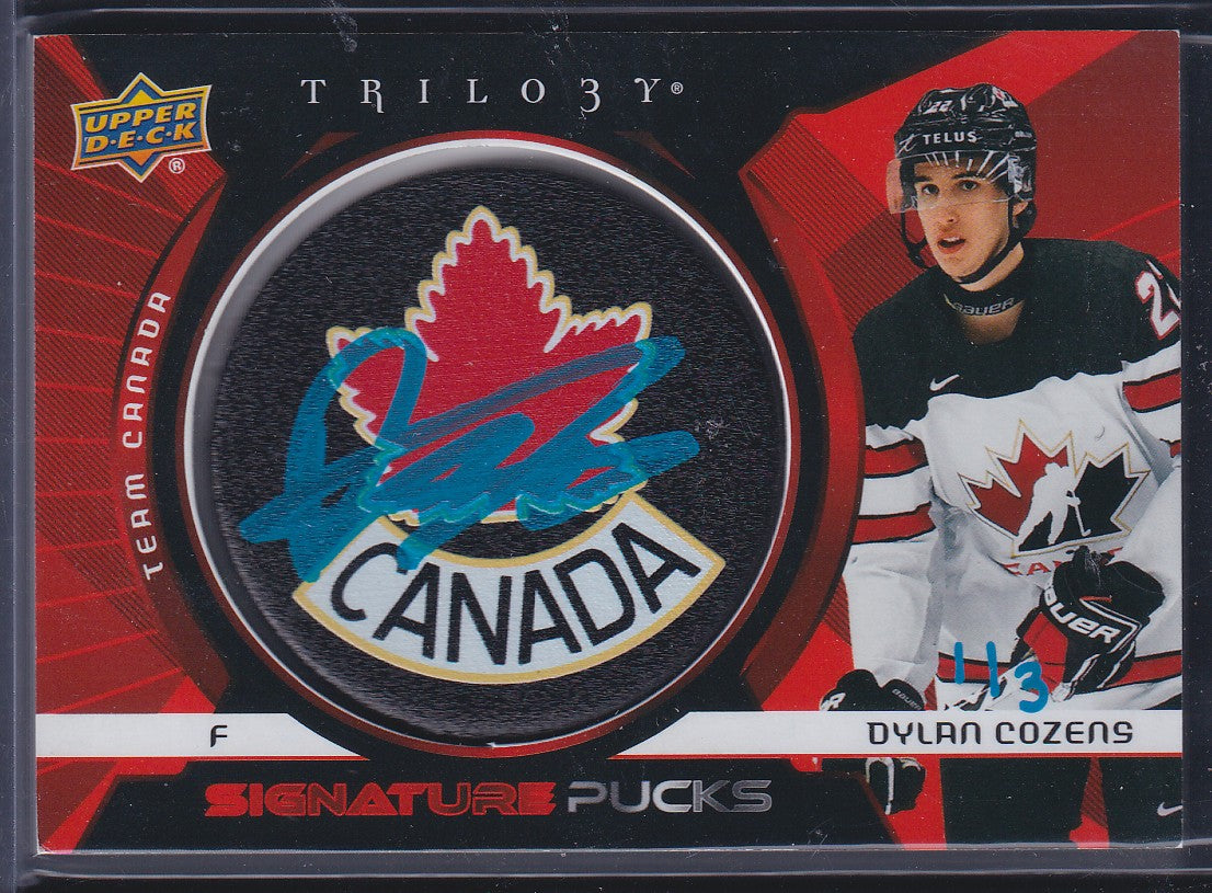 DYLAN COZENS - 2023 Upper Deck Trilogy Signature Pucks #TCSP-DC, /3