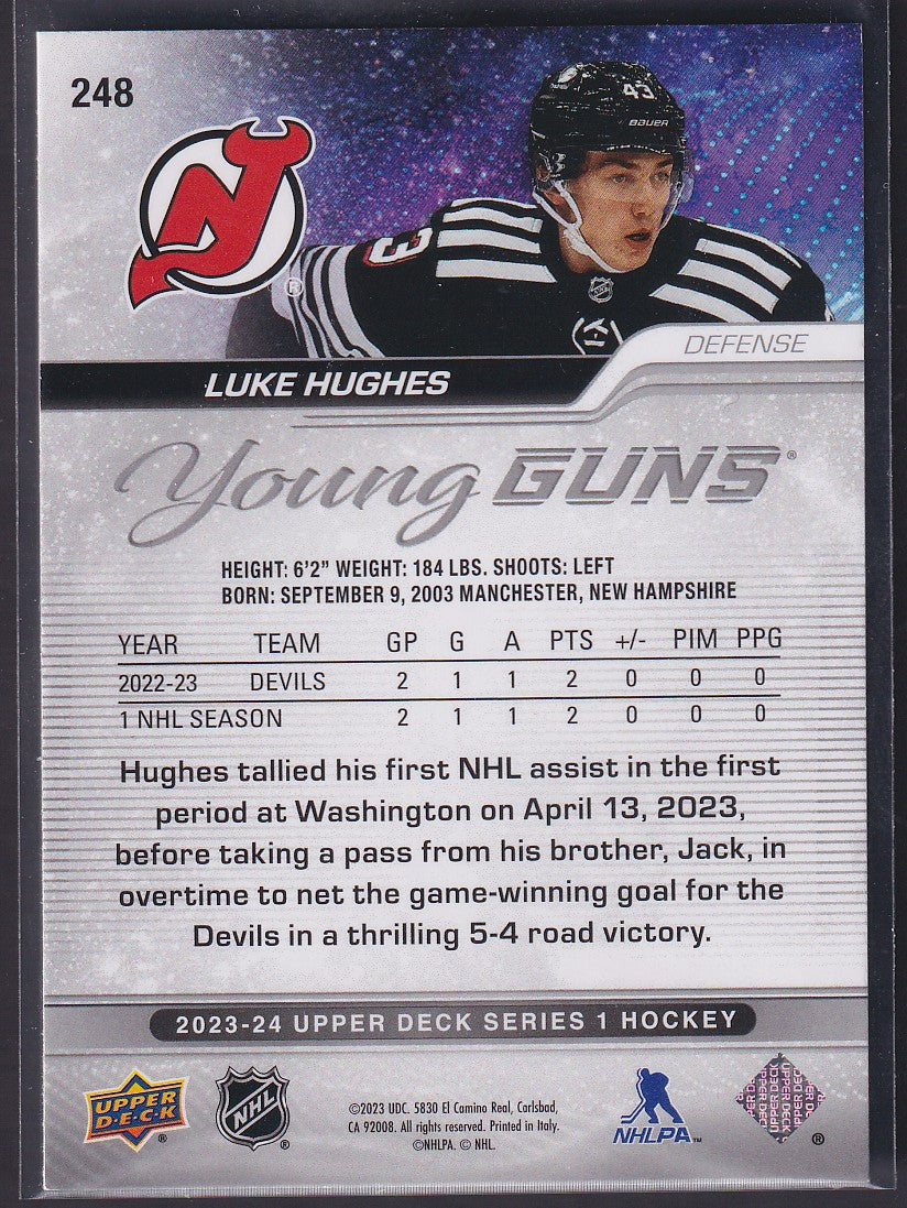 LUKE HUGHES - 2023 Upper Deck Young Guns EXCLUSIVES #248, /100