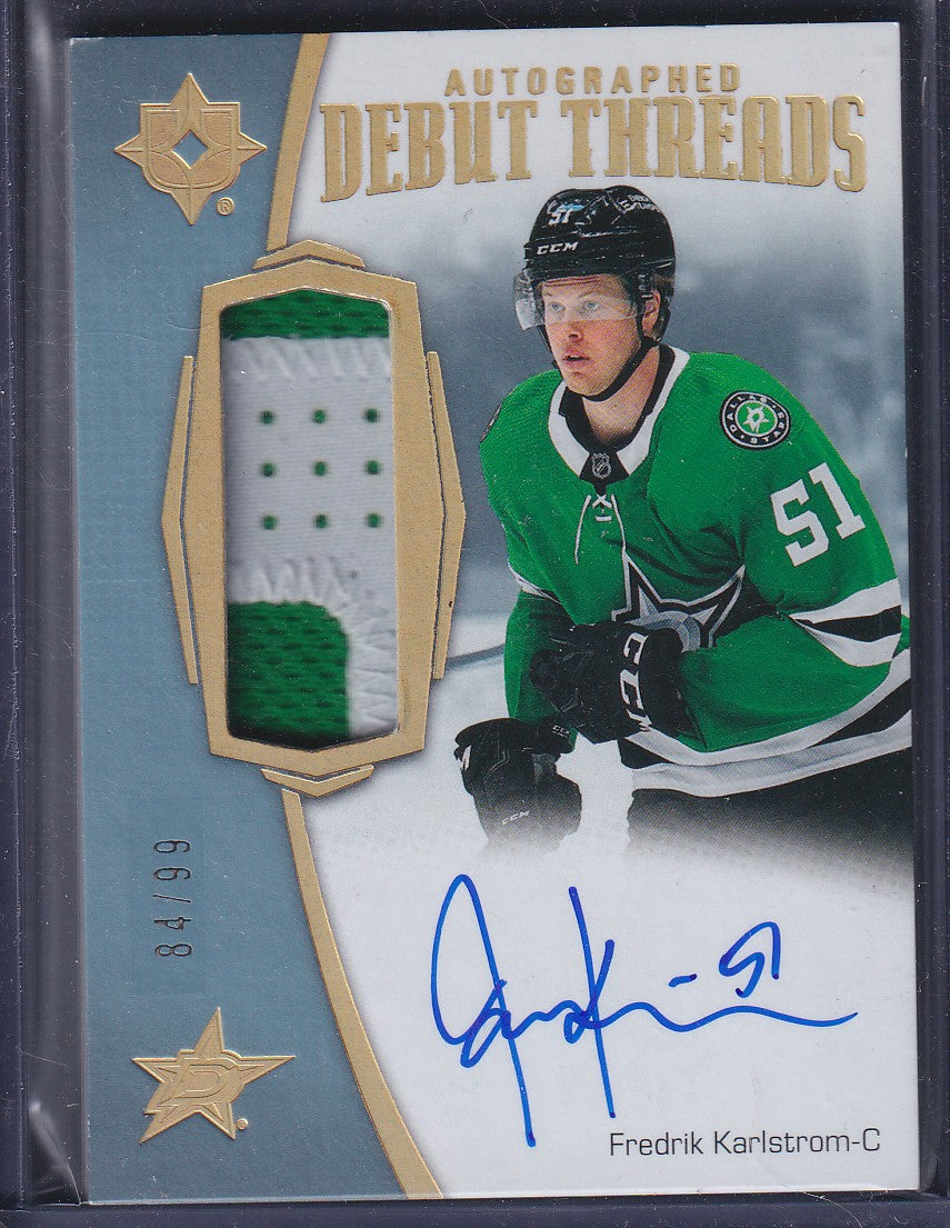 FREDRIK KARLSTROM - 2022 UD Ultimate Rookie Autographed Debut Threads /99