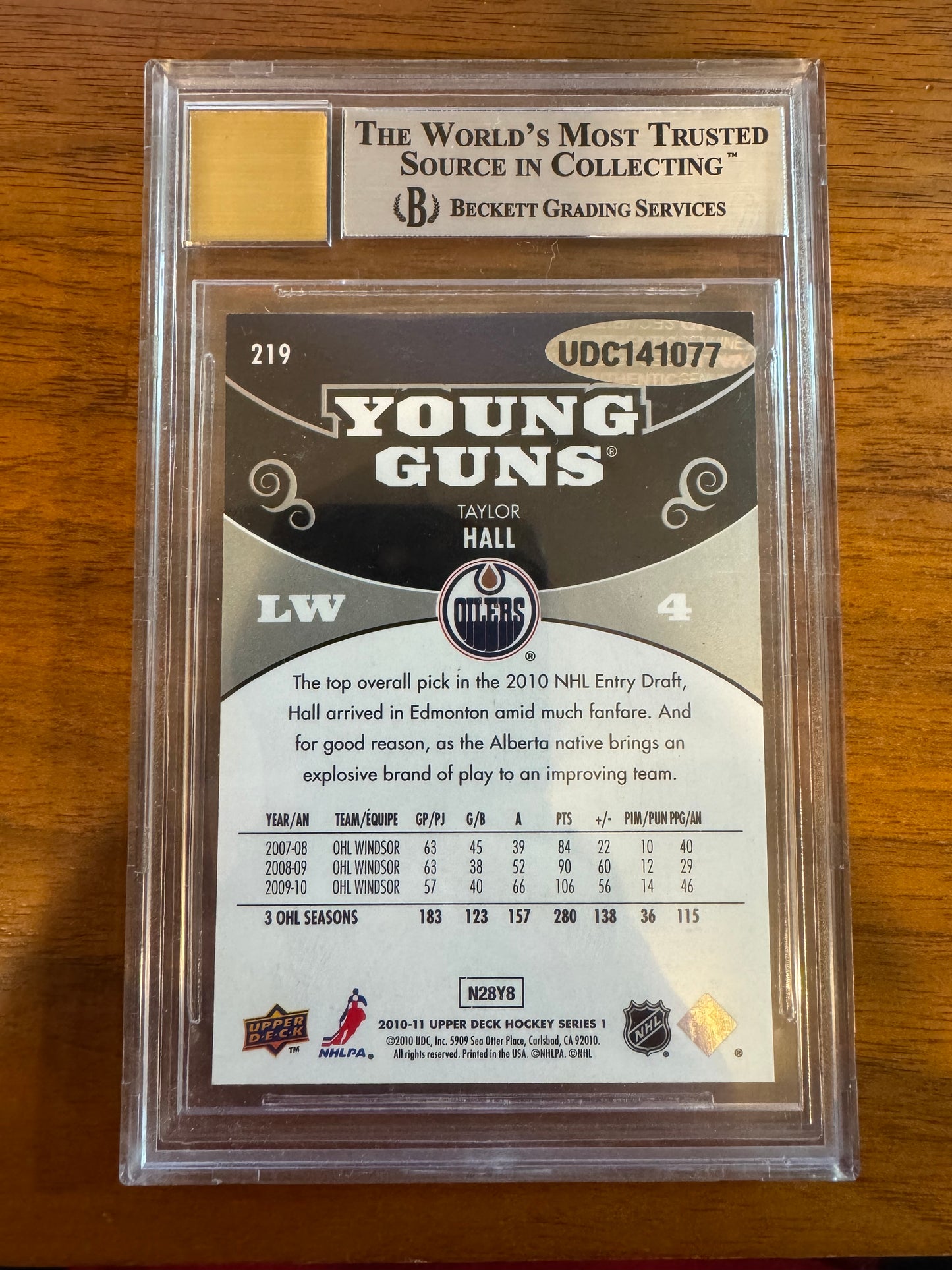 TAYLOR HALL - 2010 Upper Deck Young Guns BUYBACKS Auto #219, /10, BGS 8.5/9