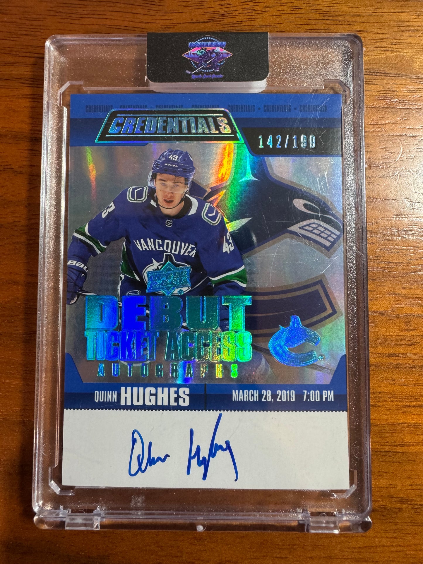 QUINN HUGHES - 2019 Upper Deck Credentials Debut Ticket Auto RC #RTAA-QH, /199
