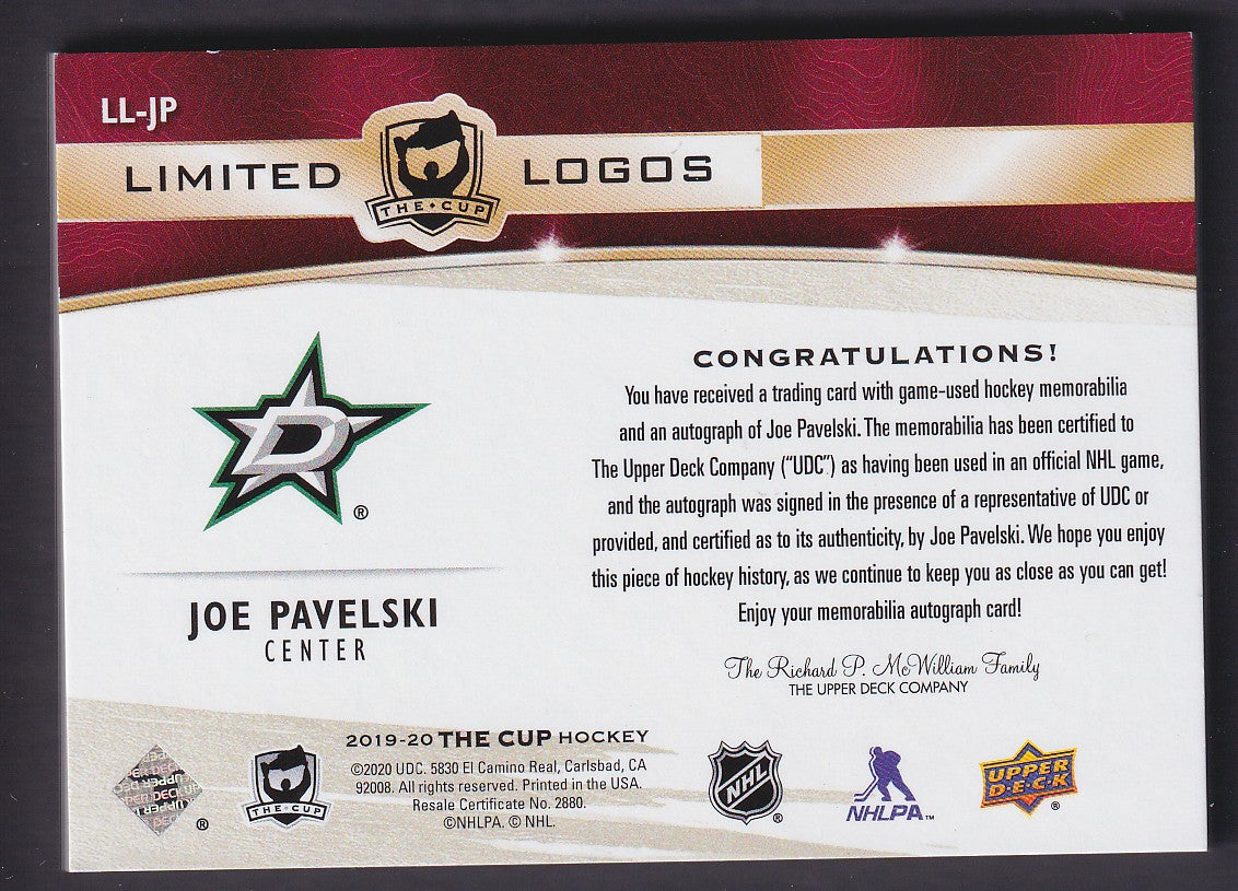JOE PAVELSKI - 2019 The Cup Limited Logos Auto Patch #LL-JP, /50
