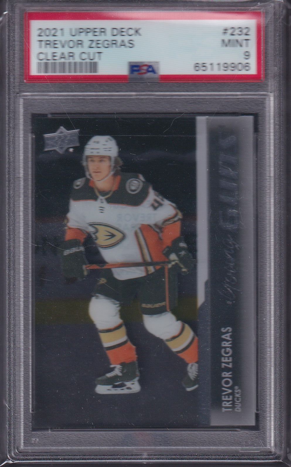 TREVOR ZEGRAS - 2021 Upper Deck Young Guns CLEAR CUT #232, PSA 9