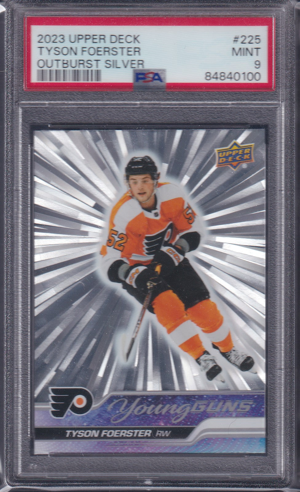 TYSON FOERSTER - 2023 Upper Deck Young Guns SILVER OUTBURST #225, PSA 9