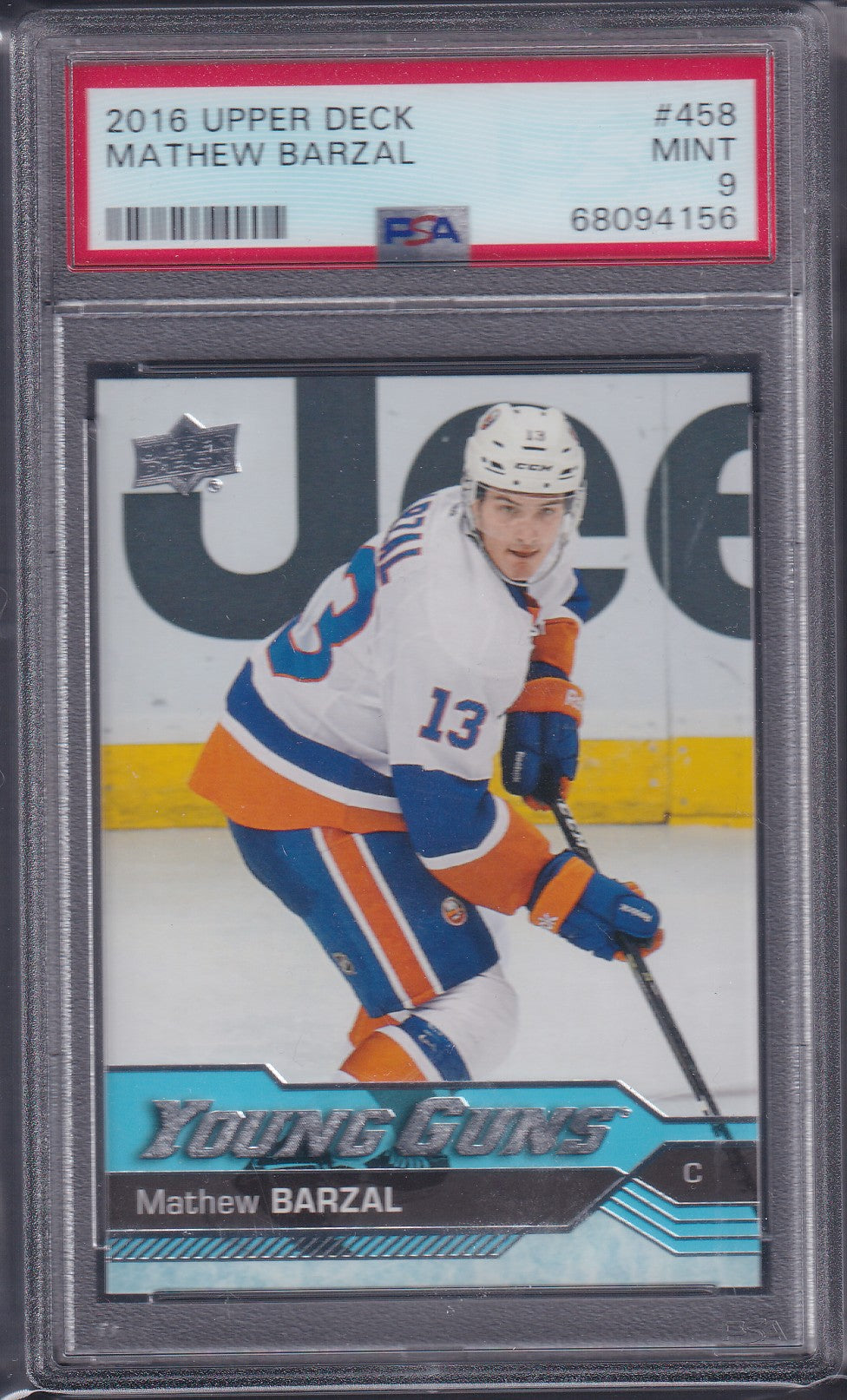 MATHEW BARZAL - 2016 Upper Deck Young Guns #458, PSA 9