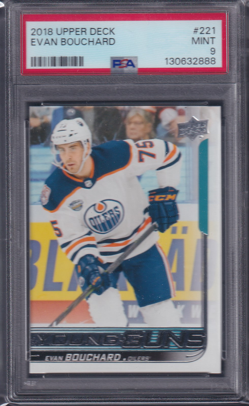 EVAN BOUCHARD - 2018 Upper Deck Young Guns #221, PSA 9
