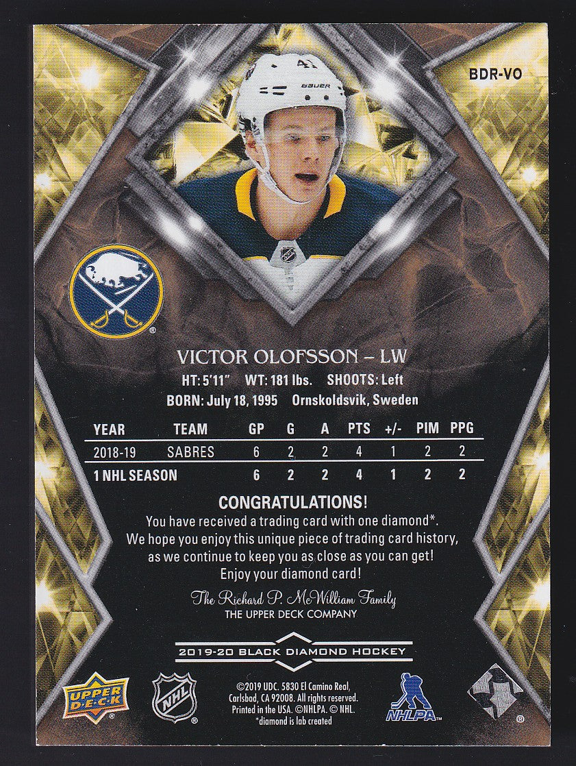 VICTOR OLOFSSON - 2019 Upper Deck Black Diamond Relic Rookies #BDR-VO, 1/1