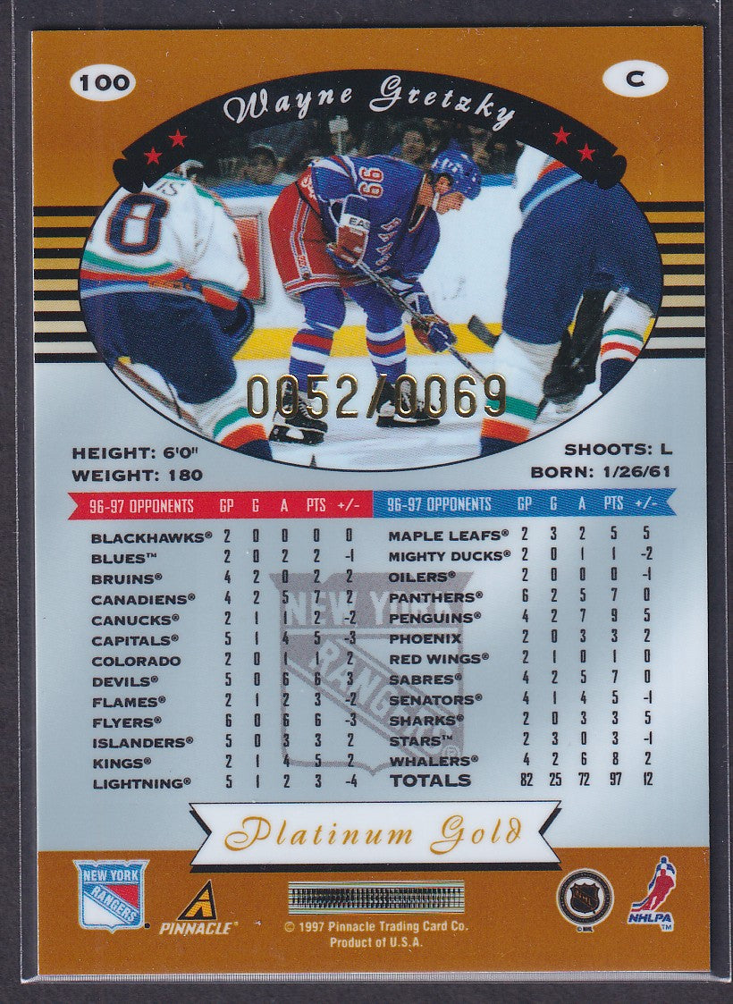 WAYNE GRETZKY - 1997 Pinnacle Totally Certified PLATINUM GOLD #100, 52/69