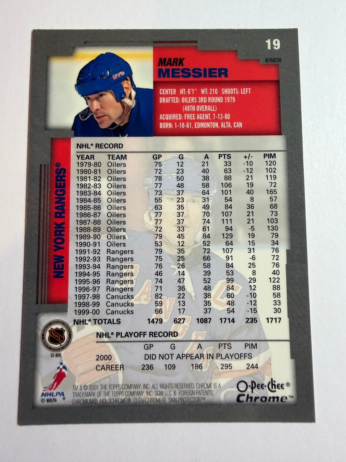 MARK MESSIER - 2000 O-Pee-Chee Chrome Refractor #19