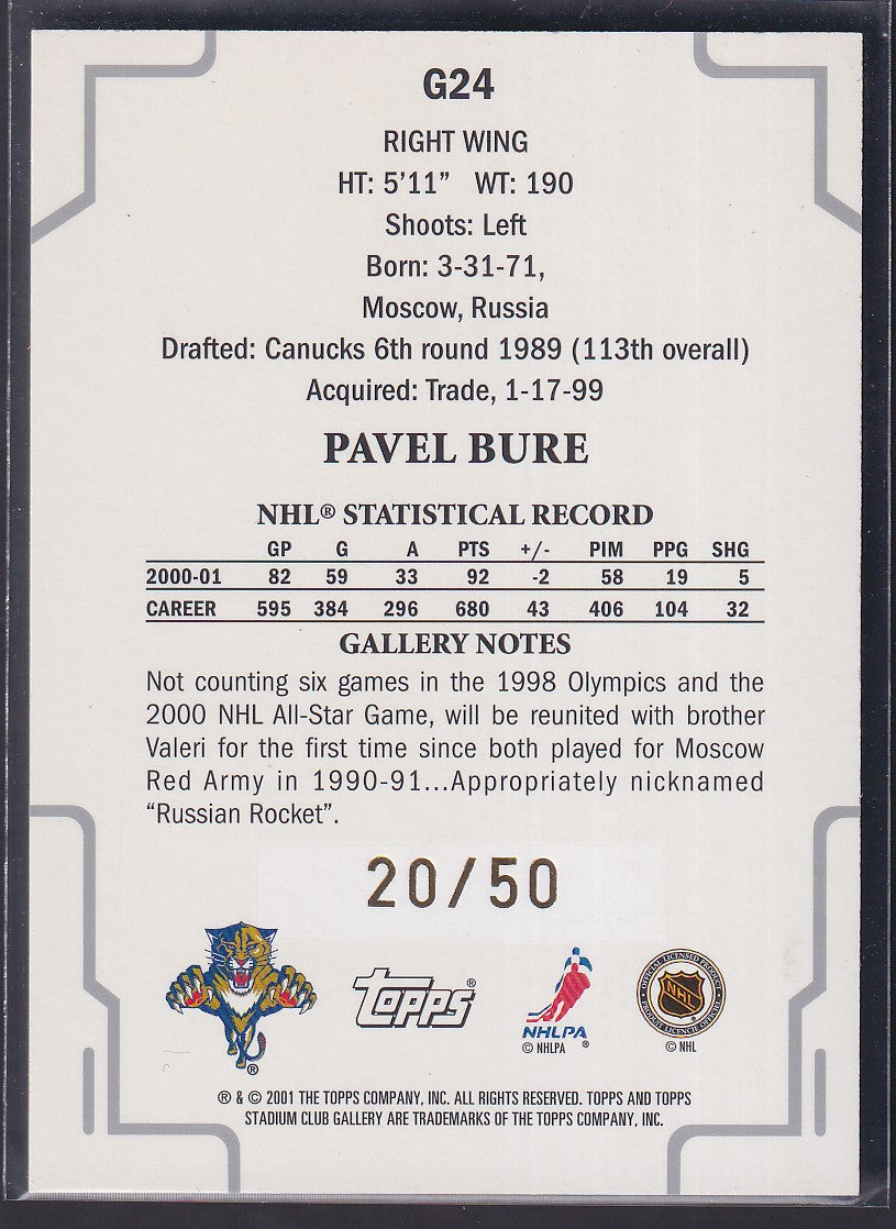 PAVEL BURE - 2001 Topps Stadium Club Gallery GOLD #G24, /50