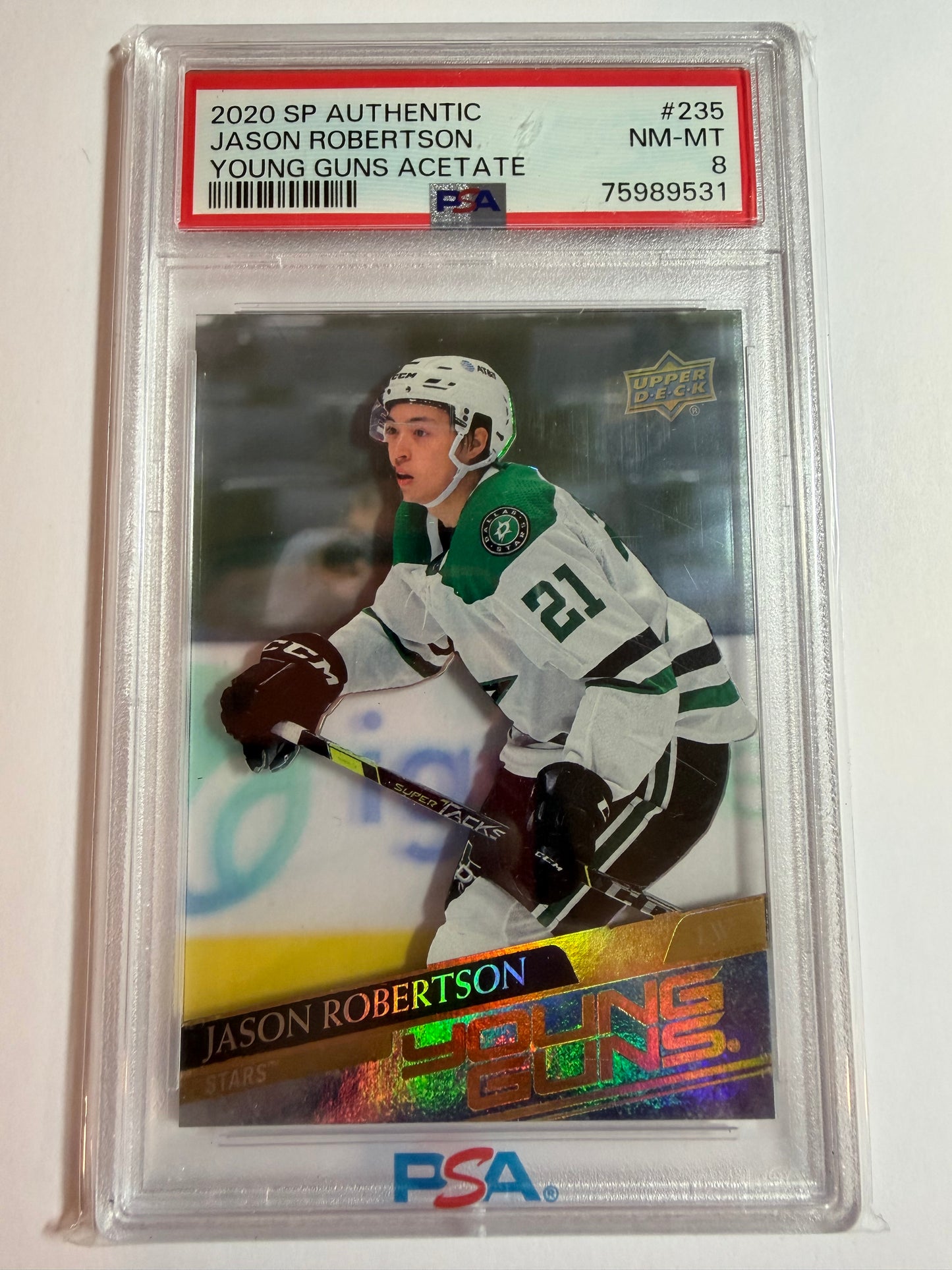 JASON ROBERTSON - 2020 SP Authentic Young Guns ACETATE #235, PSA 8, SSP