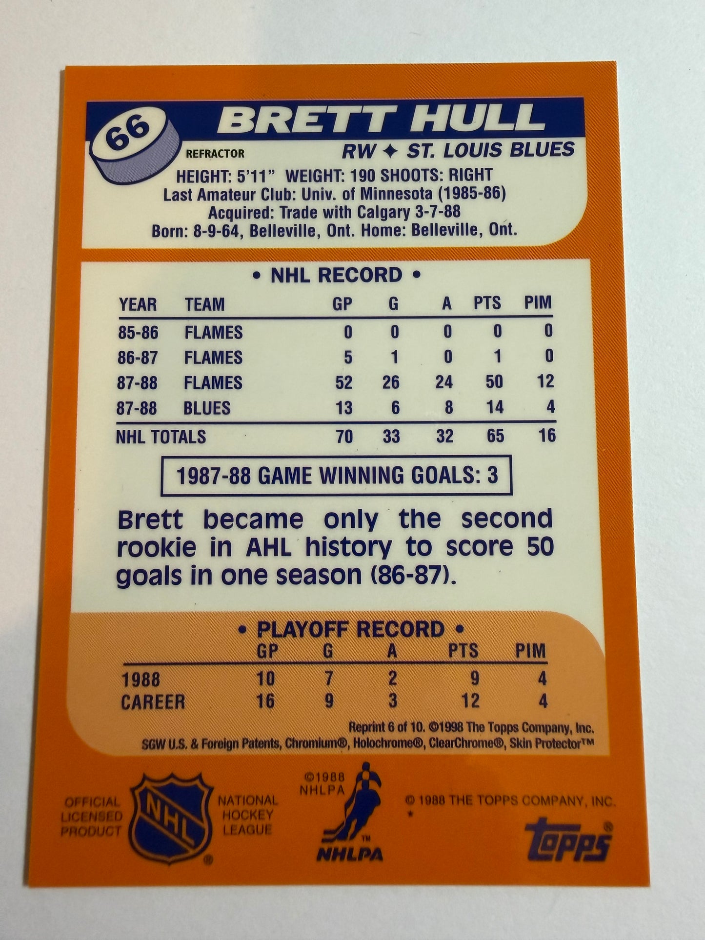 BRETT HULL - 1998 Topps Chrome Blast from the Past Refractor #66