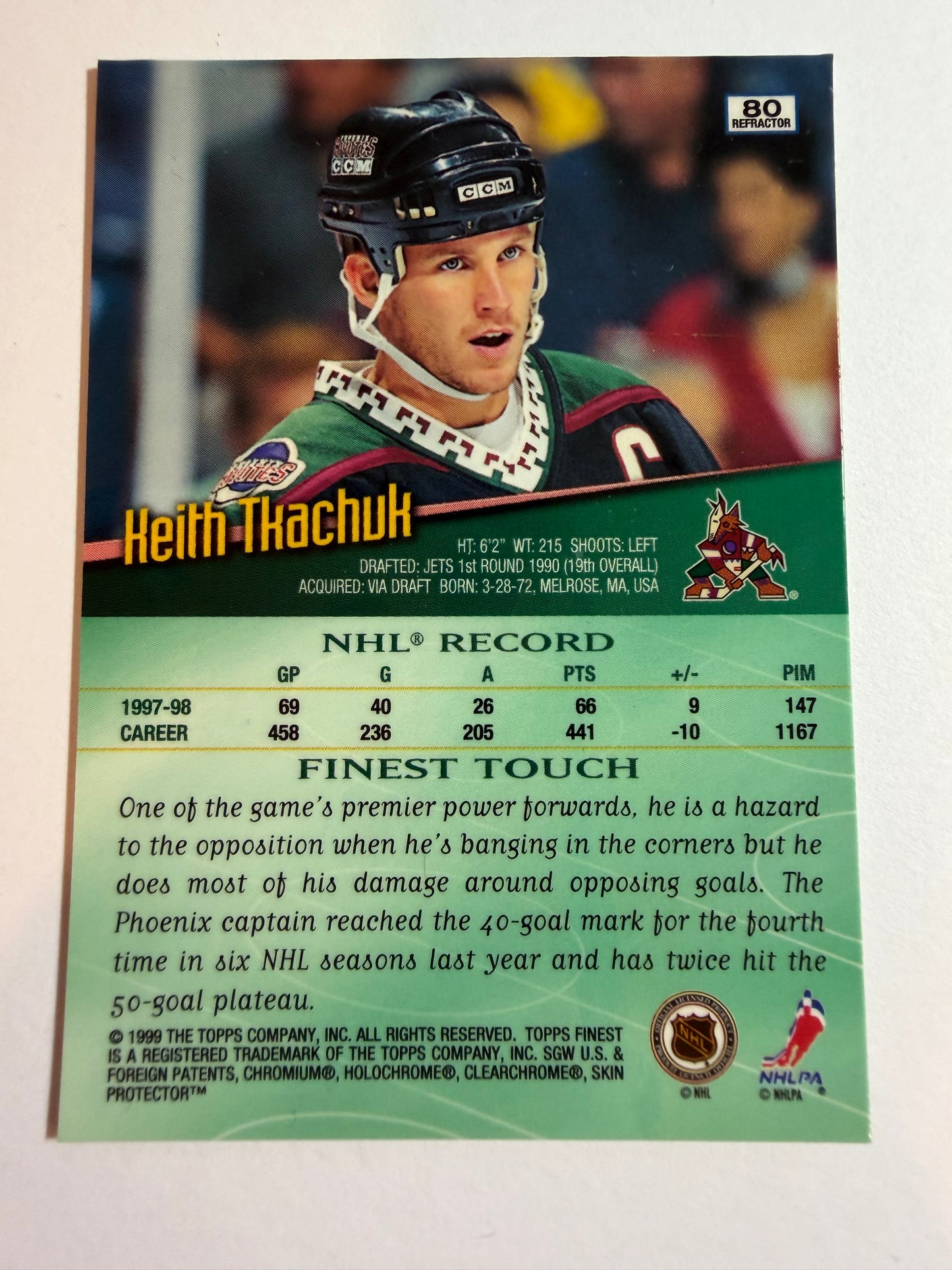 KEITH TKACHUK - 1998 Topps Finest Refractor #80